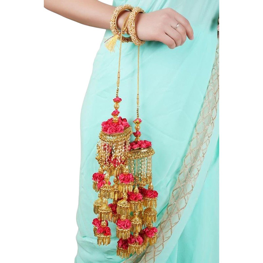 Gold - Plated Alloy kaleere with Floral & Ghungroo Detailing - Auraa Trends - Kaleere - Plated Alloy kaleere with Floral