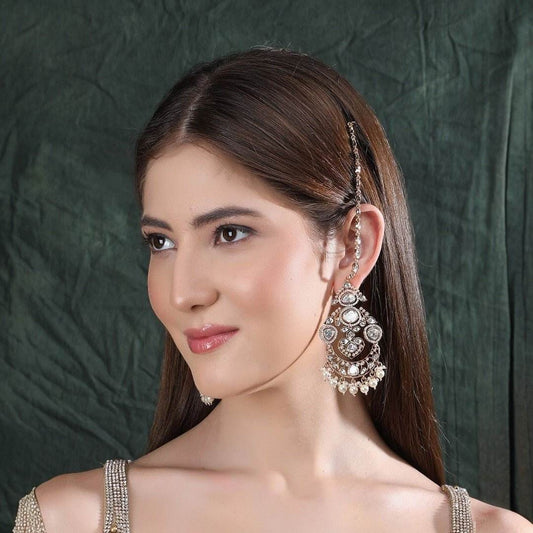 Gold-Plated American Diamond-Studded Classic Chandbalis - Auraa Trends