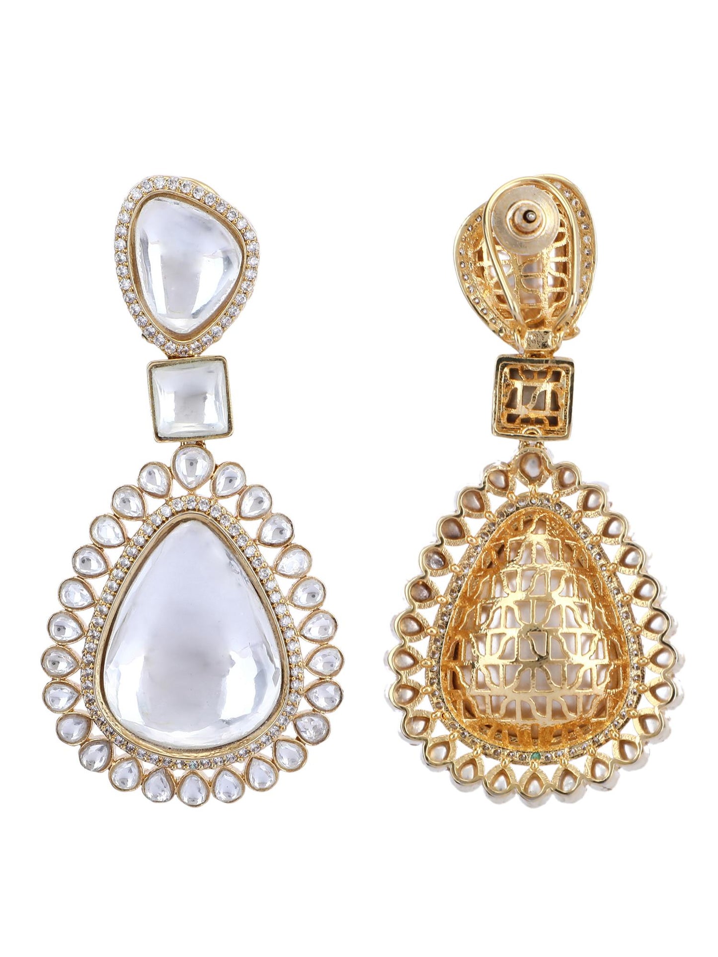 Gold Plated American Diamond Zircon Drop Earrings - Auraa Trends - Drop - Buy Gold Plated American Diamond Zircon Drop