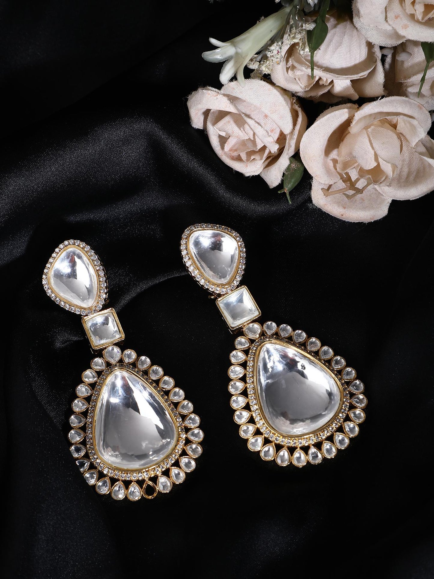 Gold Plated American Diamond Zircon Drop Earrings - Auraa Trends - Drop - Buy Gold Plated American Diamond Zircon Drop