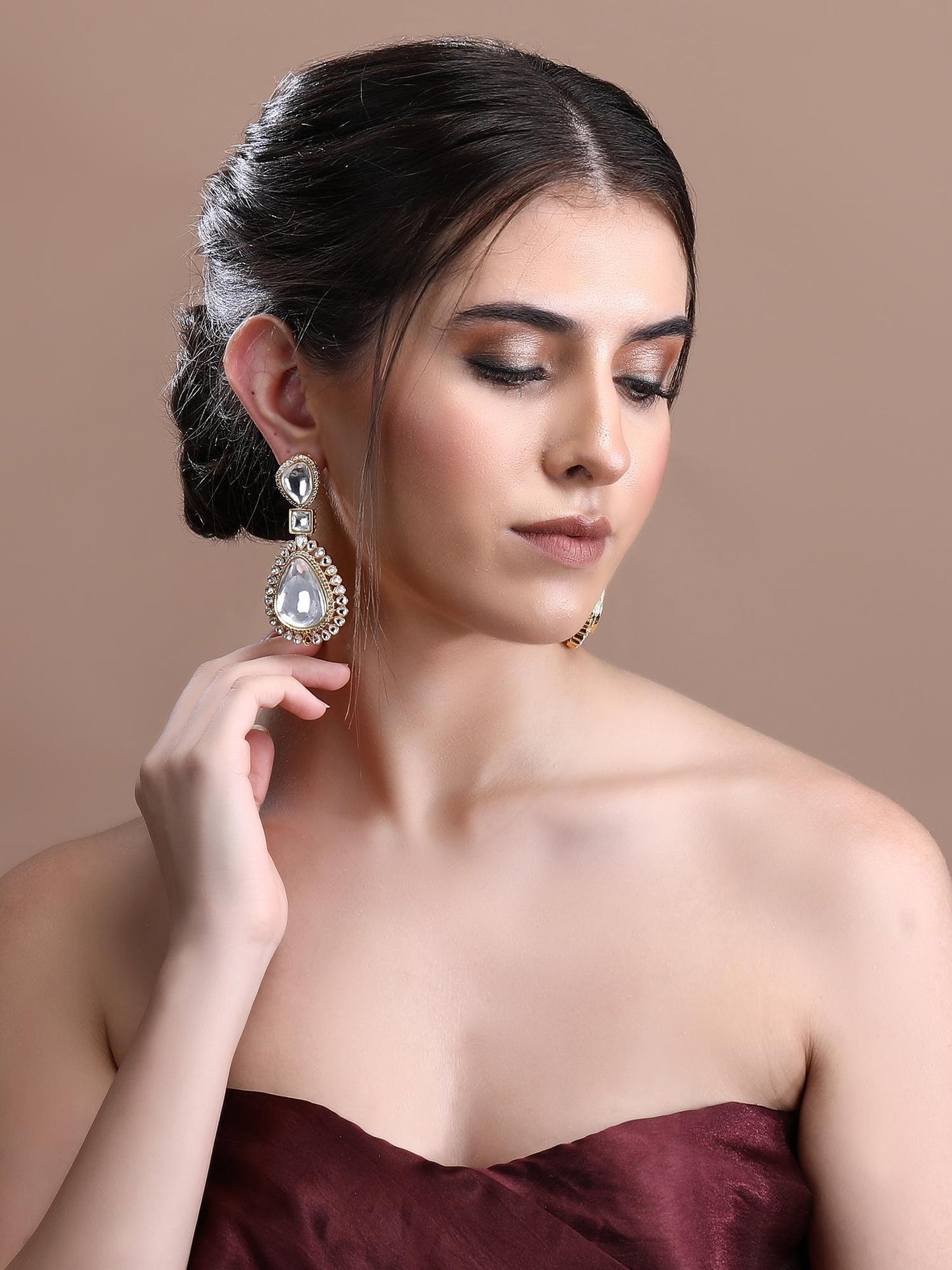 Gold Plated American Diamond Zircon Drop Earrings - Auraa Trends - Drop - Gold Plated American Diamond Zircon Drop Earrings