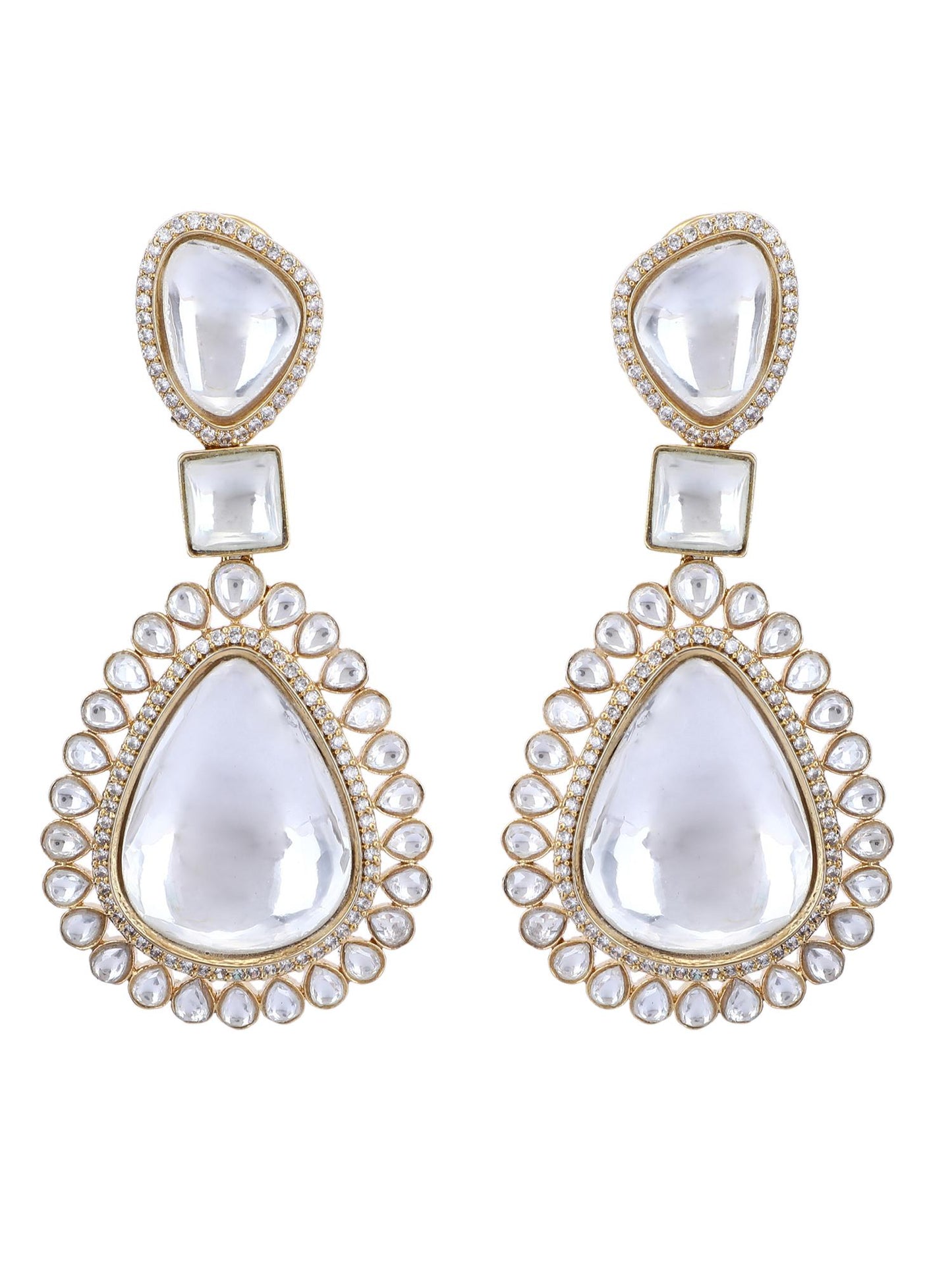 Gold Plated American Diamond Zircon Drop Earrings - Auraa Trends - Drop - Shop Gold Plated American Diamond Zircon Drop