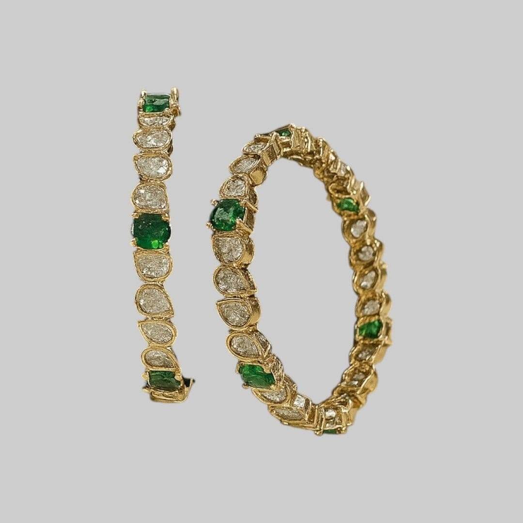 Gold-Plated Bangles with Green & White Kundan Stones - Auraa Trends