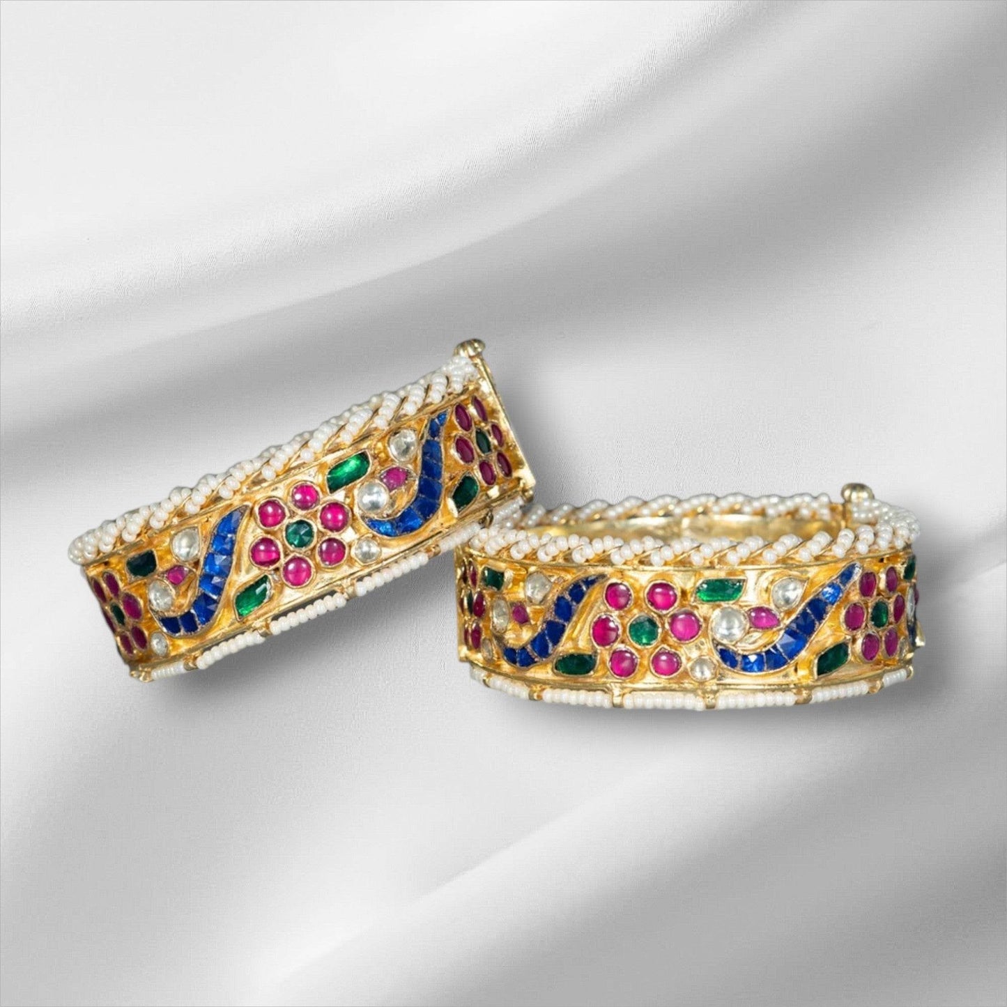 Gold Plated Bangles With Pearls (Set of 2) - Auraa Trends