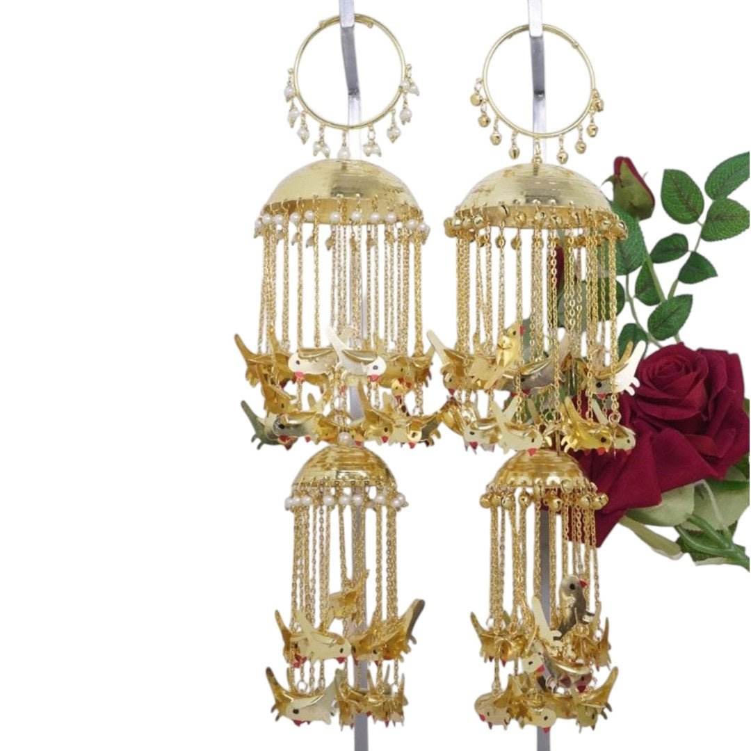 Gold Plated Bird Design Bridal Kaleera with Pearl Chains for Wedding & Festive Wear - Auraa Trends