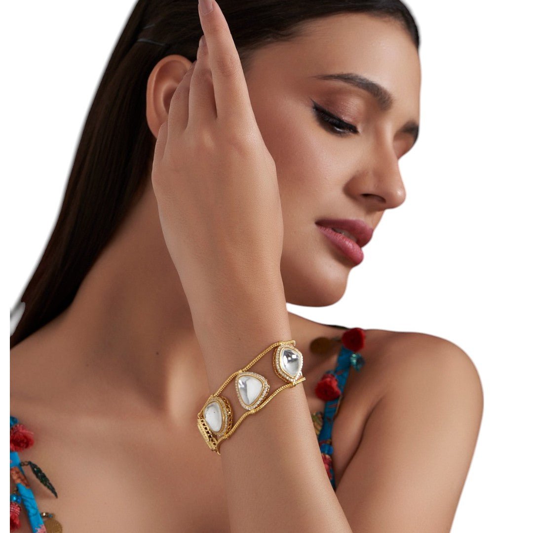 Gold - Plated Bracelet with Trillion - Cut Stones - Auraa Trends - Bracelet - Plated Bracelet with Trillion - Cut Stones