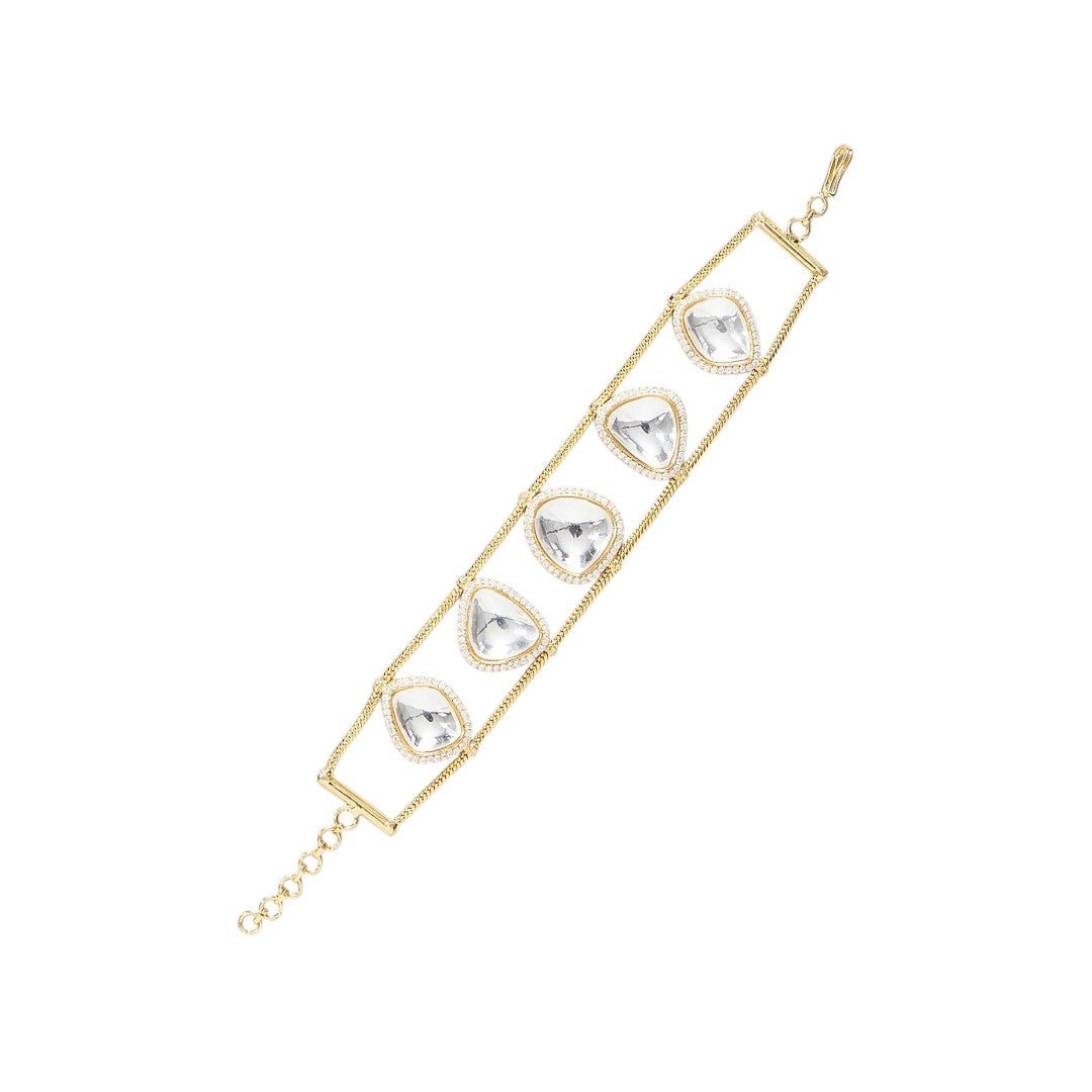 Gold - Plated Bracelet with Trillion - Cut Stones - Auraa Trends - Bracelet - Plated Bracelet with Trillion - Cut Stones