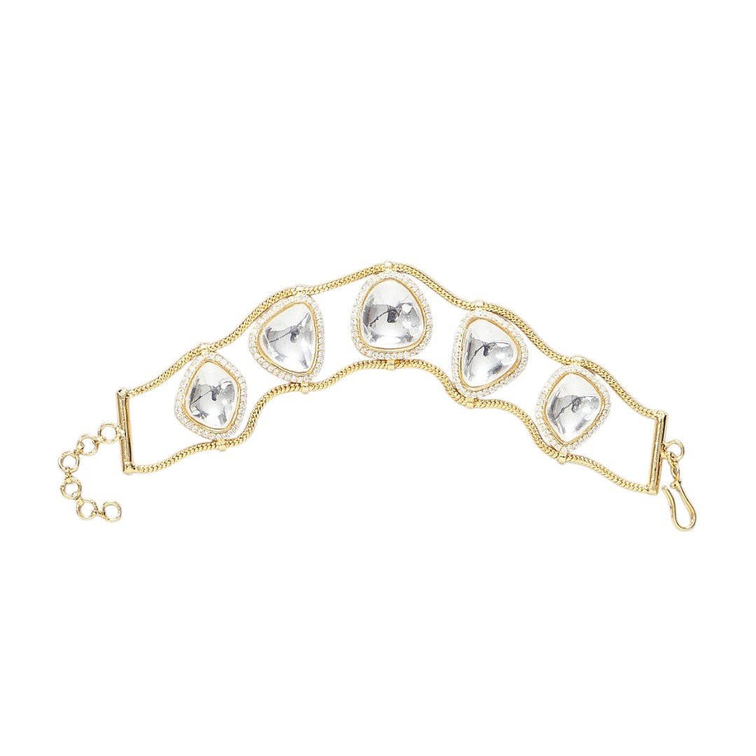Gold - Plated Bracelet with Trillion - Cut Stones - Auraa Trends - Bracelet - Plated Bracelet with Trillion - Cut Stones