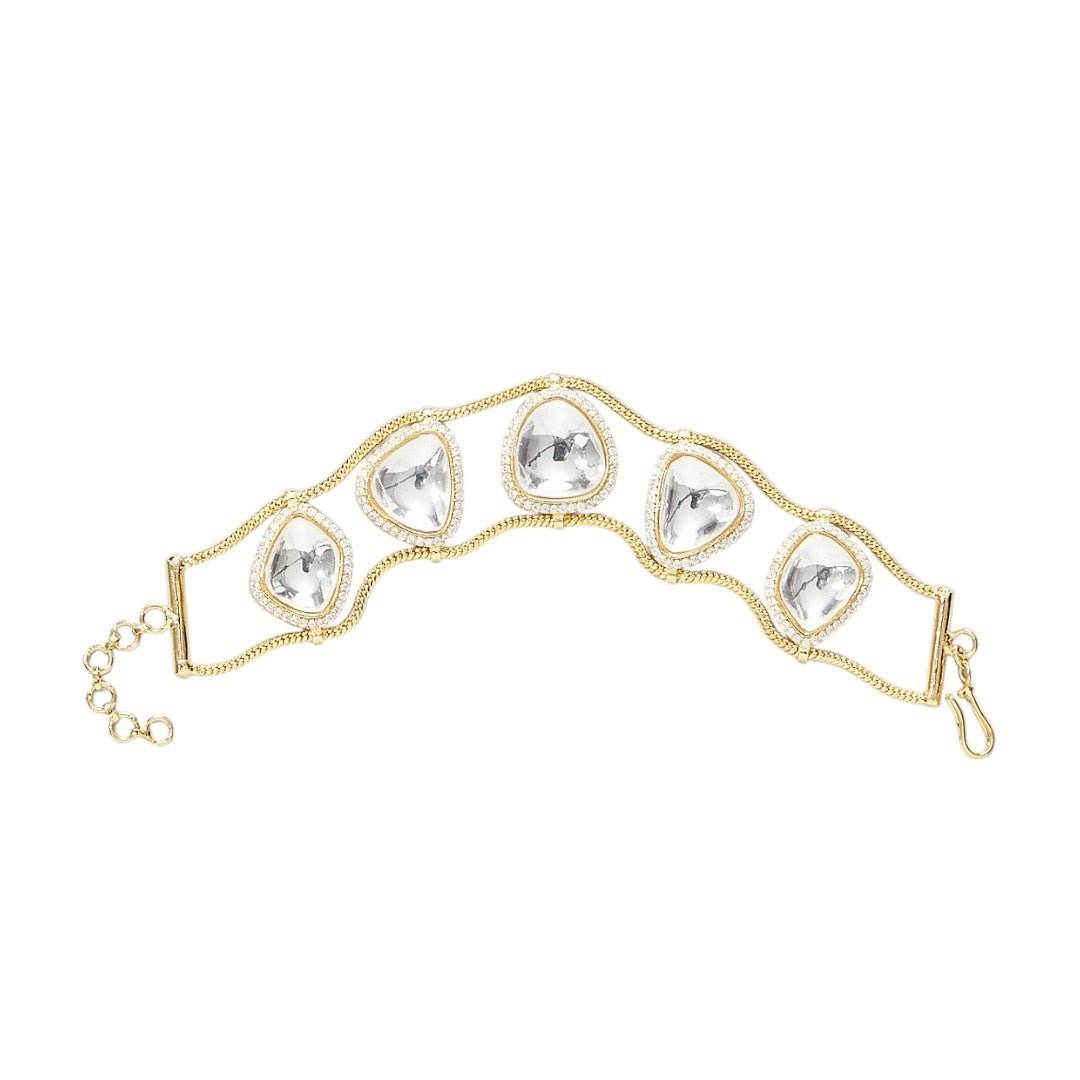 Gold-Plated Bracelet with Trillion-Cut Stones - Auraa Trends