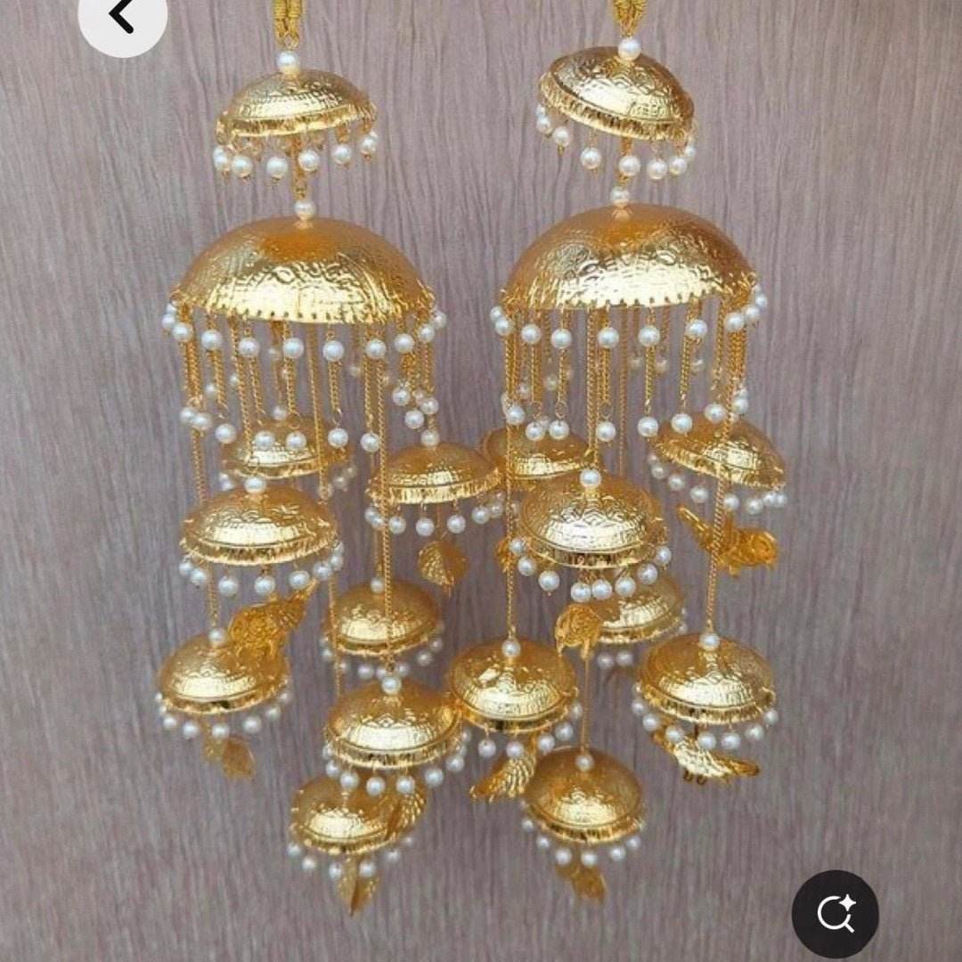 Gold Plated Bridal Kaleera with Dome-Shaped Jhumkas & Pearl Tassels for Women - Auraa Trends