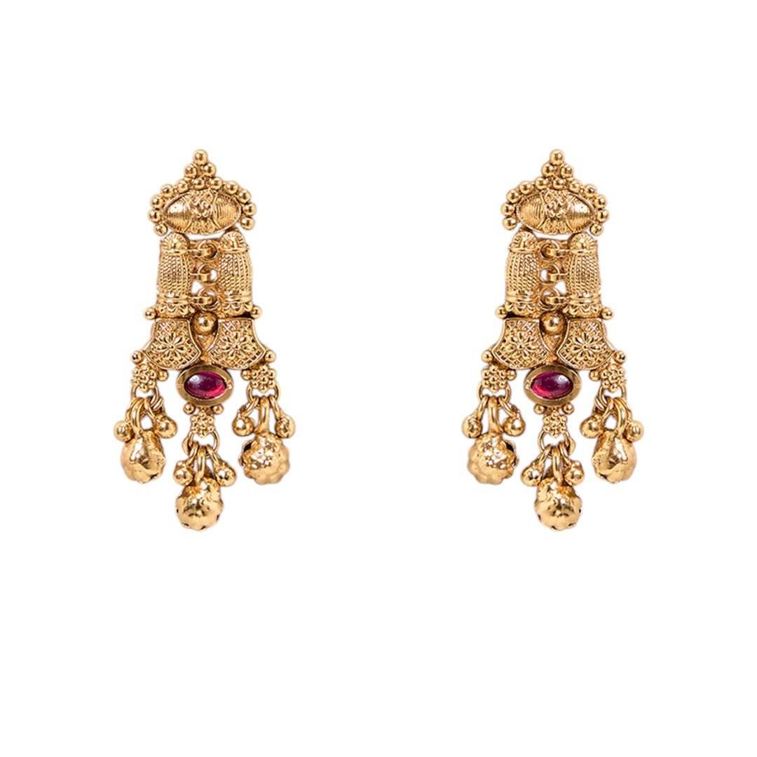 Gold-Plated Bridal Necklace Set with Ruby Accents and Earrings - Auraa Trends