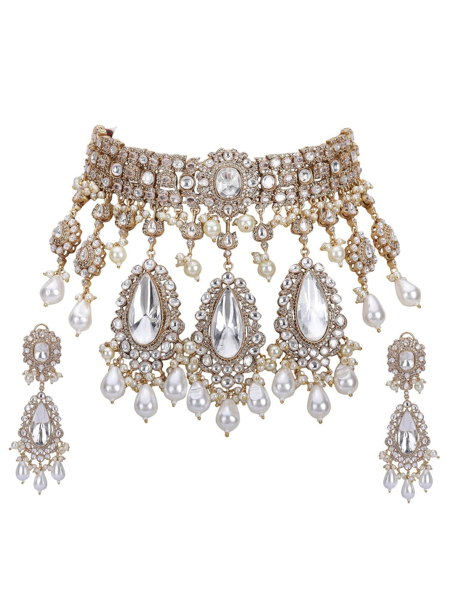 Gold-Plated Choker Necklace & Earrings - Auraa Trends