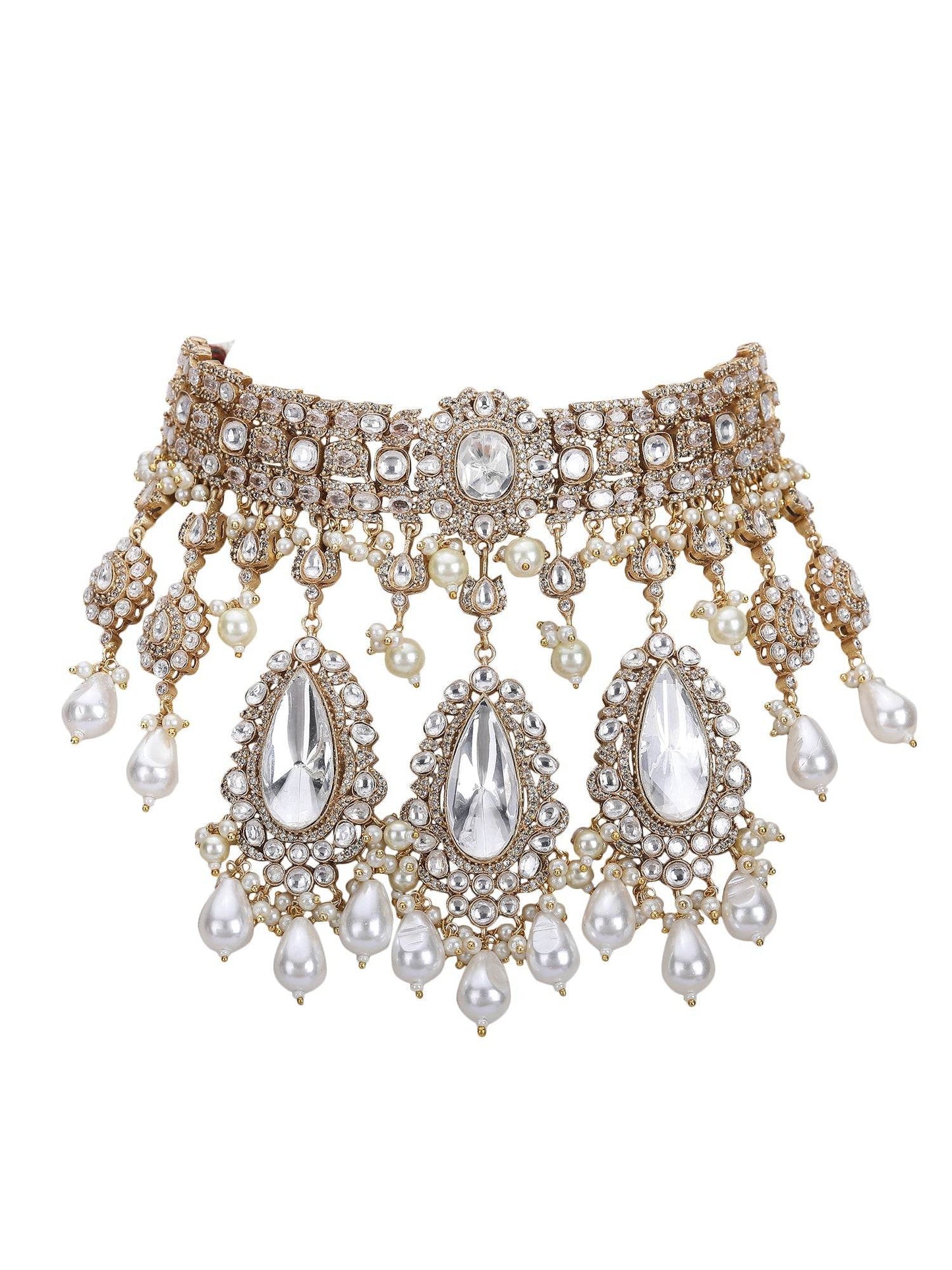 Gold-Plated Choker Necklace & Earrings - Auraa Trends
