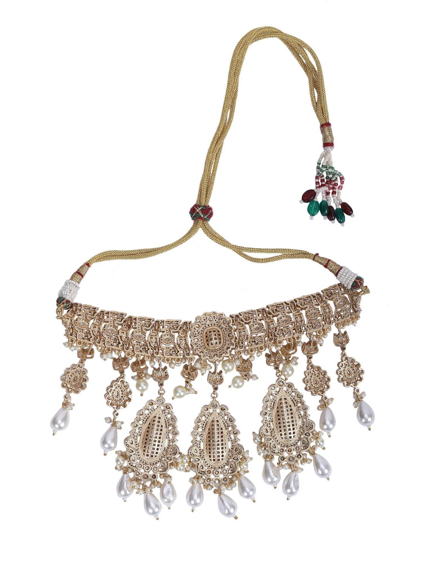 Gold-Plated Choker Necklace & Earrings - Auraa Trends