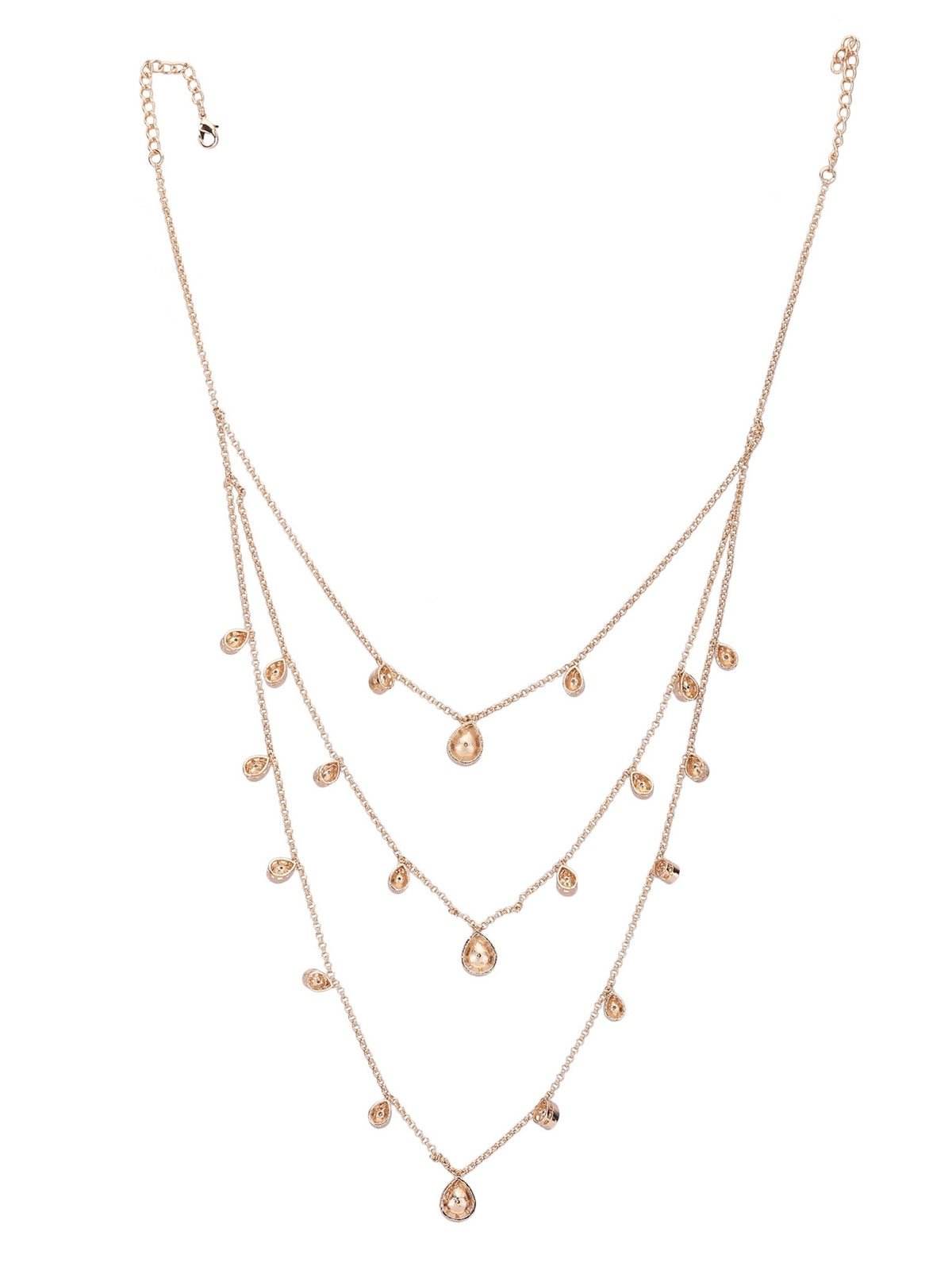 Gold-Plated Contemporary-Shaped 3-Layer Necklace and Earrings - Auraa Trends