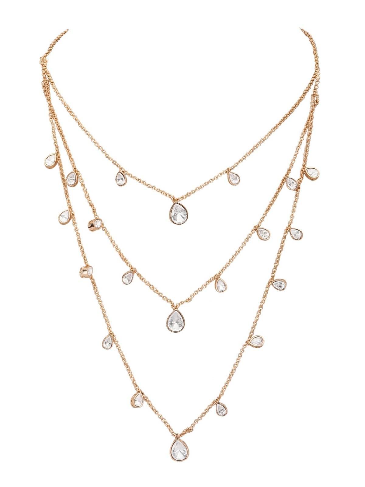 Gold-Plated Contemporary-Shaped 3-Layer Necklace and Earrings - Auraa Trends
