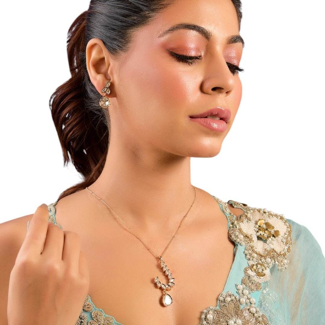 Gold-Plated Delicate Pendant Necklace with Matching Earrings - Auraa Trends