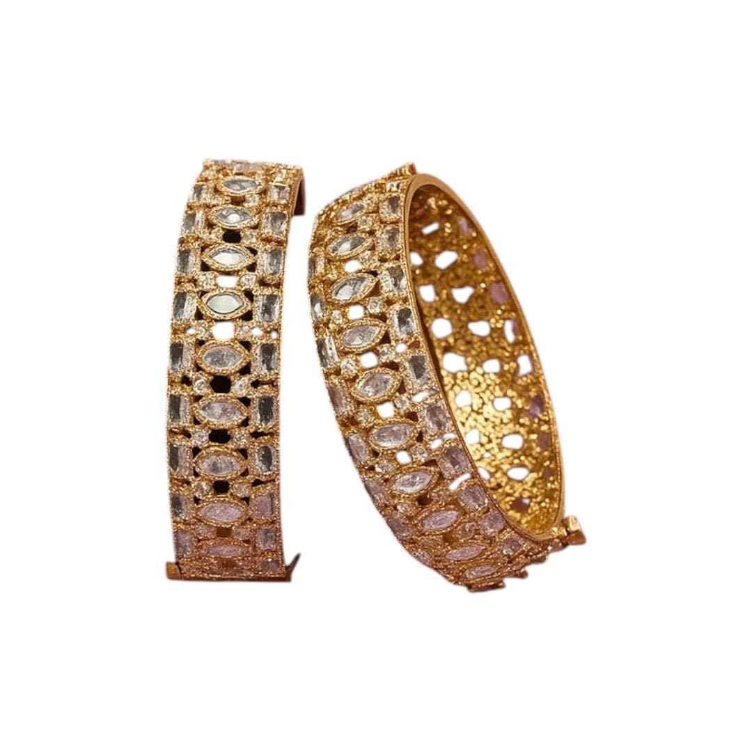 Gold - Plated Designer Bangles with Oval & Round White CZ Stones - Auraa Trends - Bangles - - Auraa Trends - Gold - Plated Designer Bangles with Oval & Round White CZ Stones