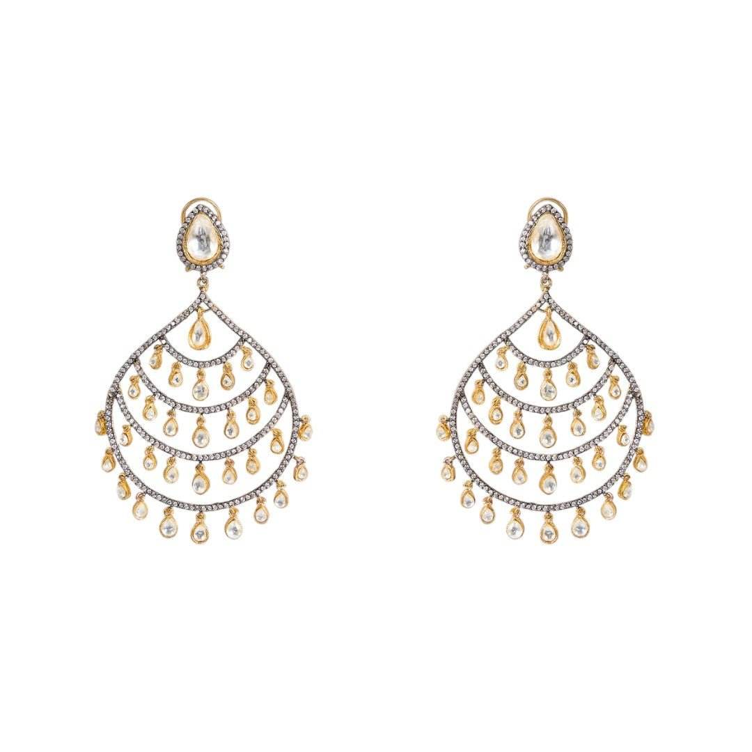 Gold Plated Fan-Shaped Chandbali Party Statement Earrings - Auraa Trends