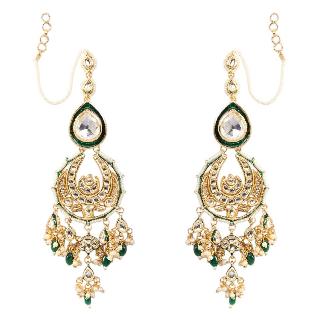 Gold - Plated Floral Earrings Chandbaali Earrings With Kaan Chain - Auraa Trends - Kaan chain - # - Auraa Trends - Gold - Plated Floral Earrings Chandbaali Earrings With Kaan Chain