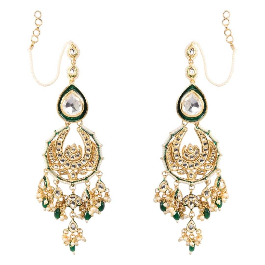 Gold-Plated Floral Earrings Chandbaali Earrings With Kaan Chain - Auraa Trends