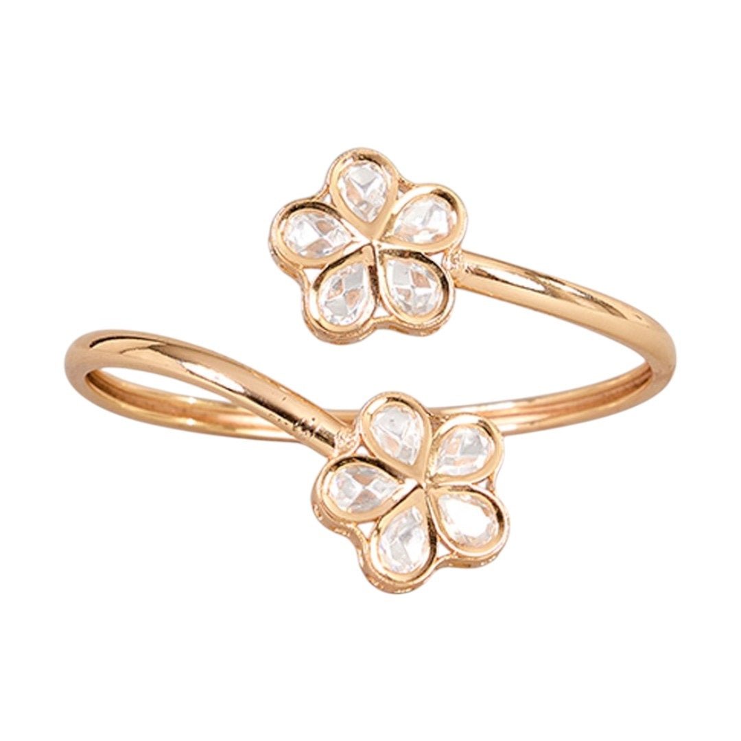 Gold - Plated Floral Kundan Open Bangle Bracelet for Women - Auraa Trends - Bangles - - Auraa Trends - Gold - plated open floral bangle with white Kundan stones for women