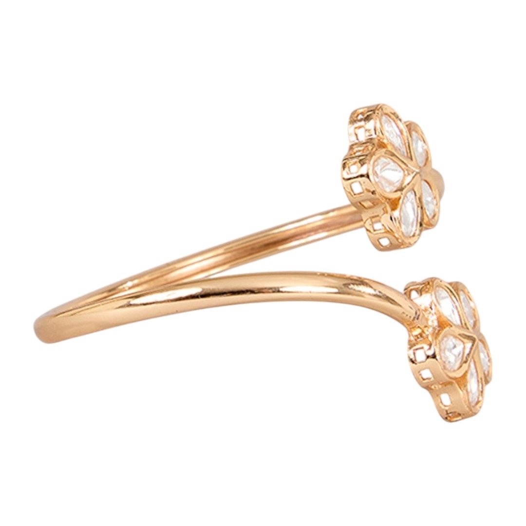 Gold - Plated Floral Kundan Open Bangle Bracelet for Women - Auraa Trends - Bangles - - Auraa Trends - Gold - plated open floral bangle with white Kundan stones for women