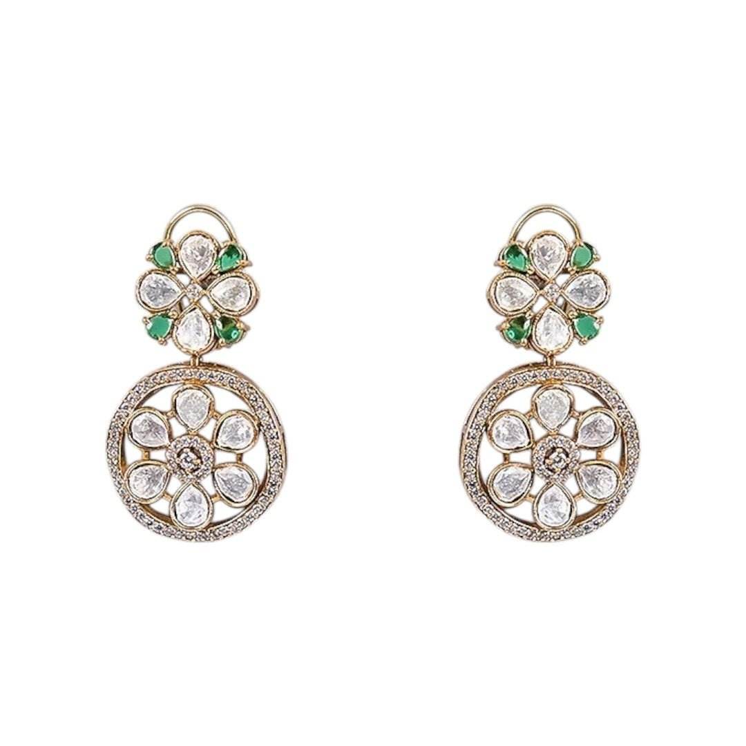 Gold-Plated Green Beaded Kundan Floral Choker Necklace Set with Earrings - Auraa Trends