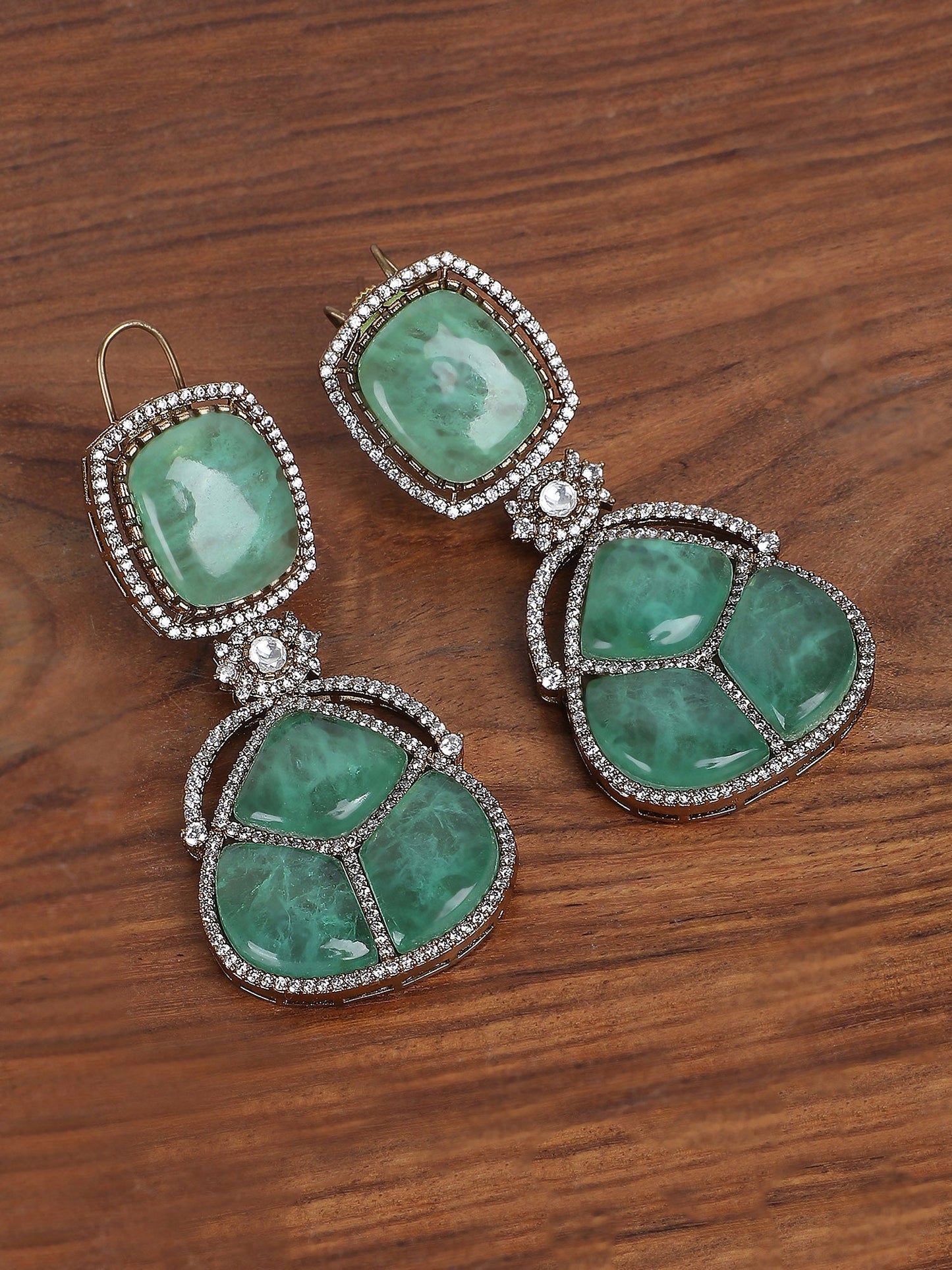 Gold Plated Green Drop Earrings For Women - Auraa Trends - Drop - # - Auraa Trends - Gold Plated Green Stone Drop Earrings