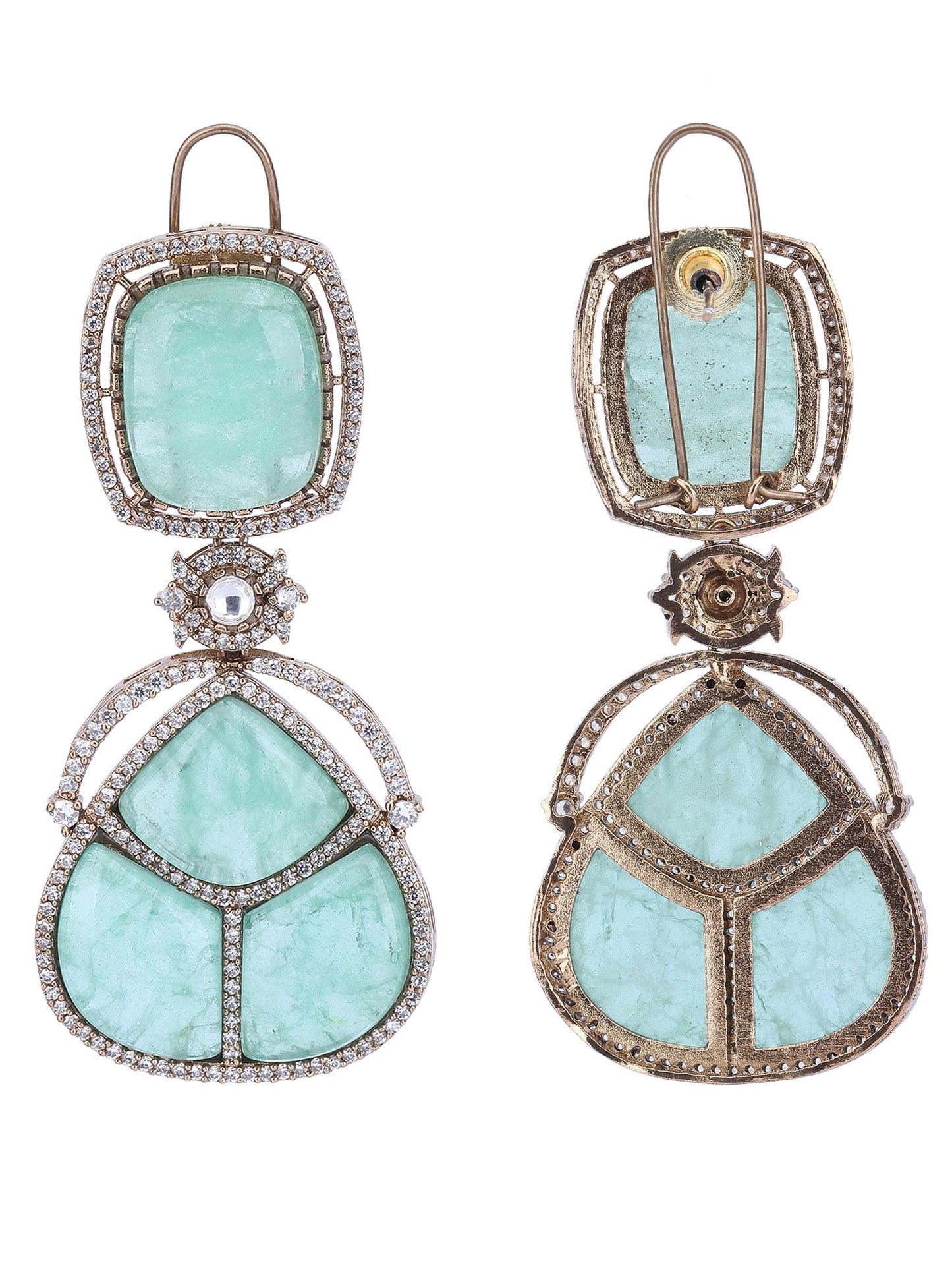 Gold Plated Green Drop Earrings For Women - Auraa Trends - Drop - # - Auraa Trends - Gold Plated Green Stone Drop Earrings
