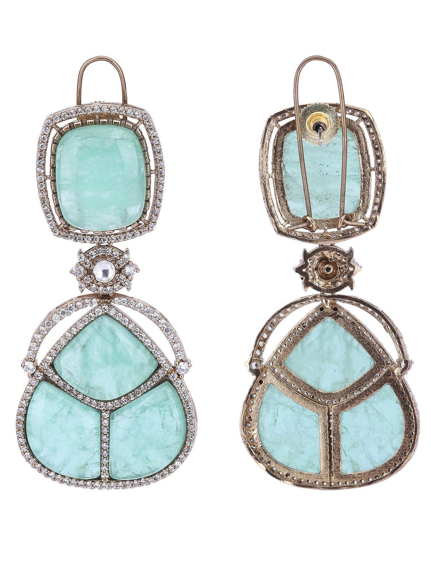 Gold Plated Green Drop Earrings For Women - Auraa Trends