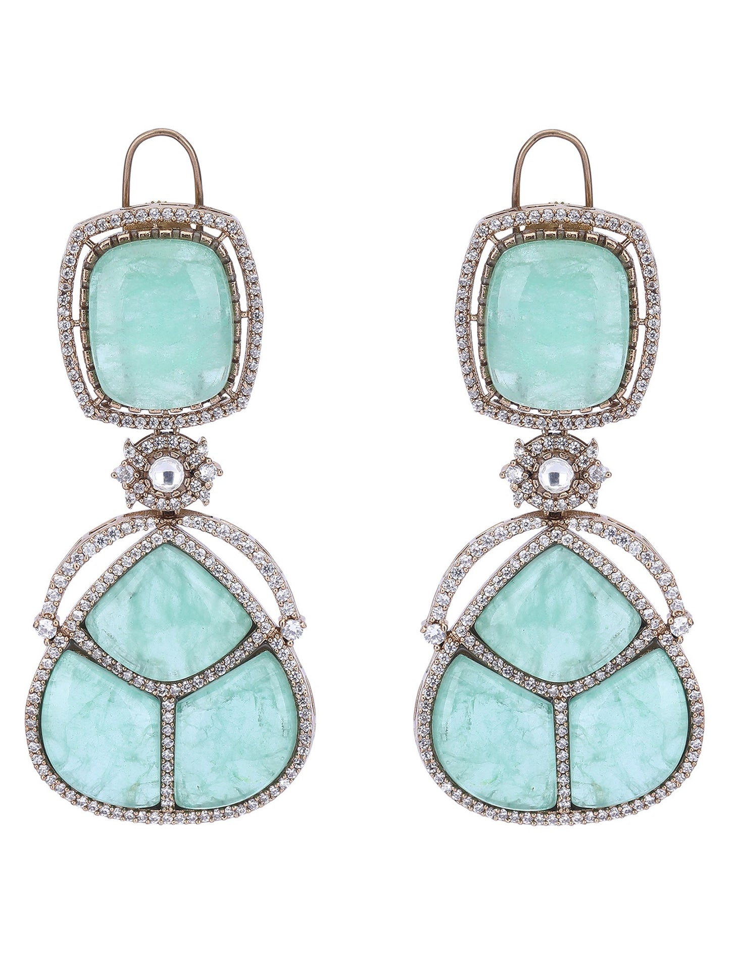 Gold Plated Green Drop Earrings For Women - Auraa Trends - Drop - # - Auraa Trends - Gold Plated Green Stone Drop Earrings