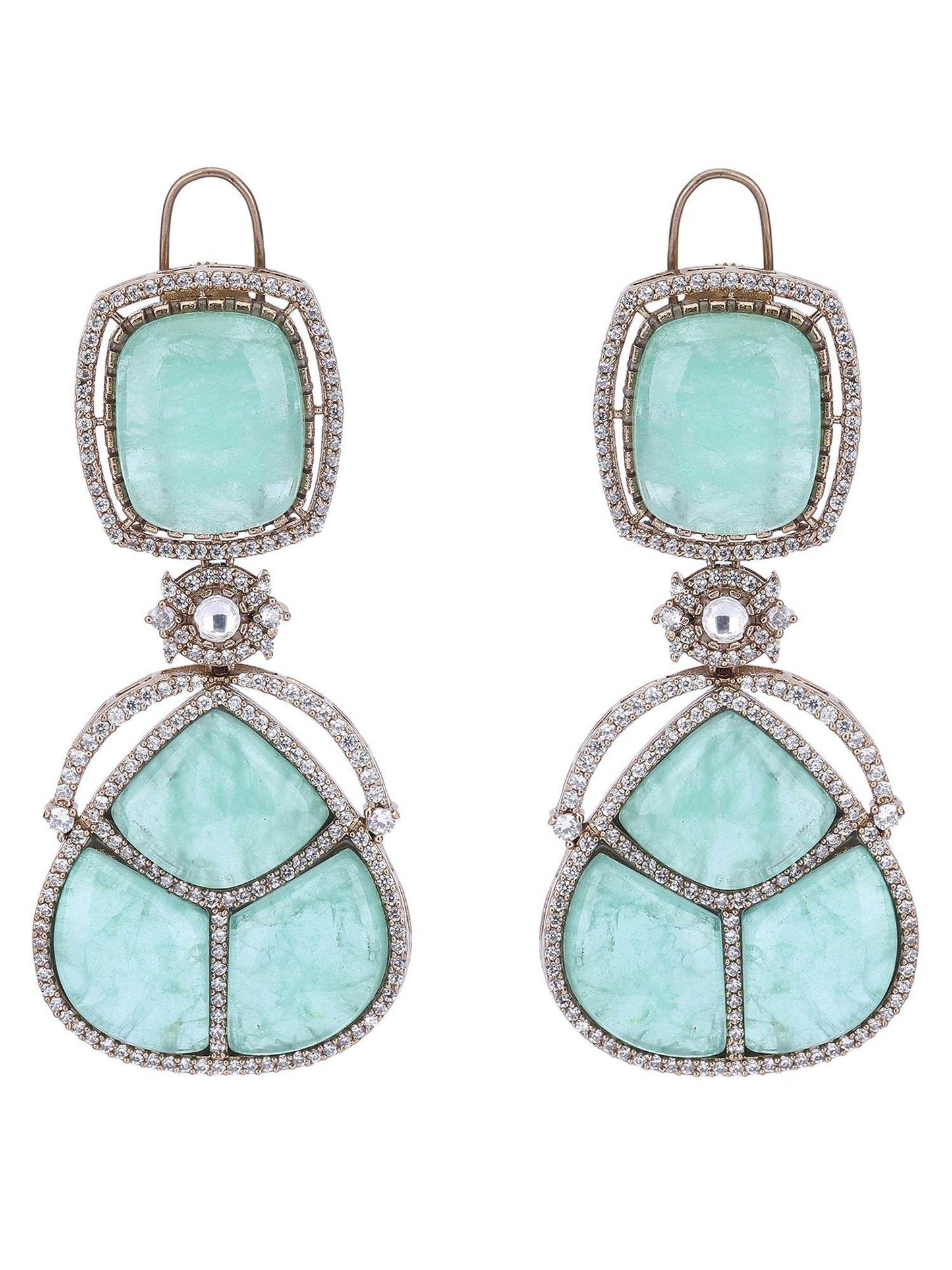 Gold Plated Green Drop Earrings For Women - Auraa Trends