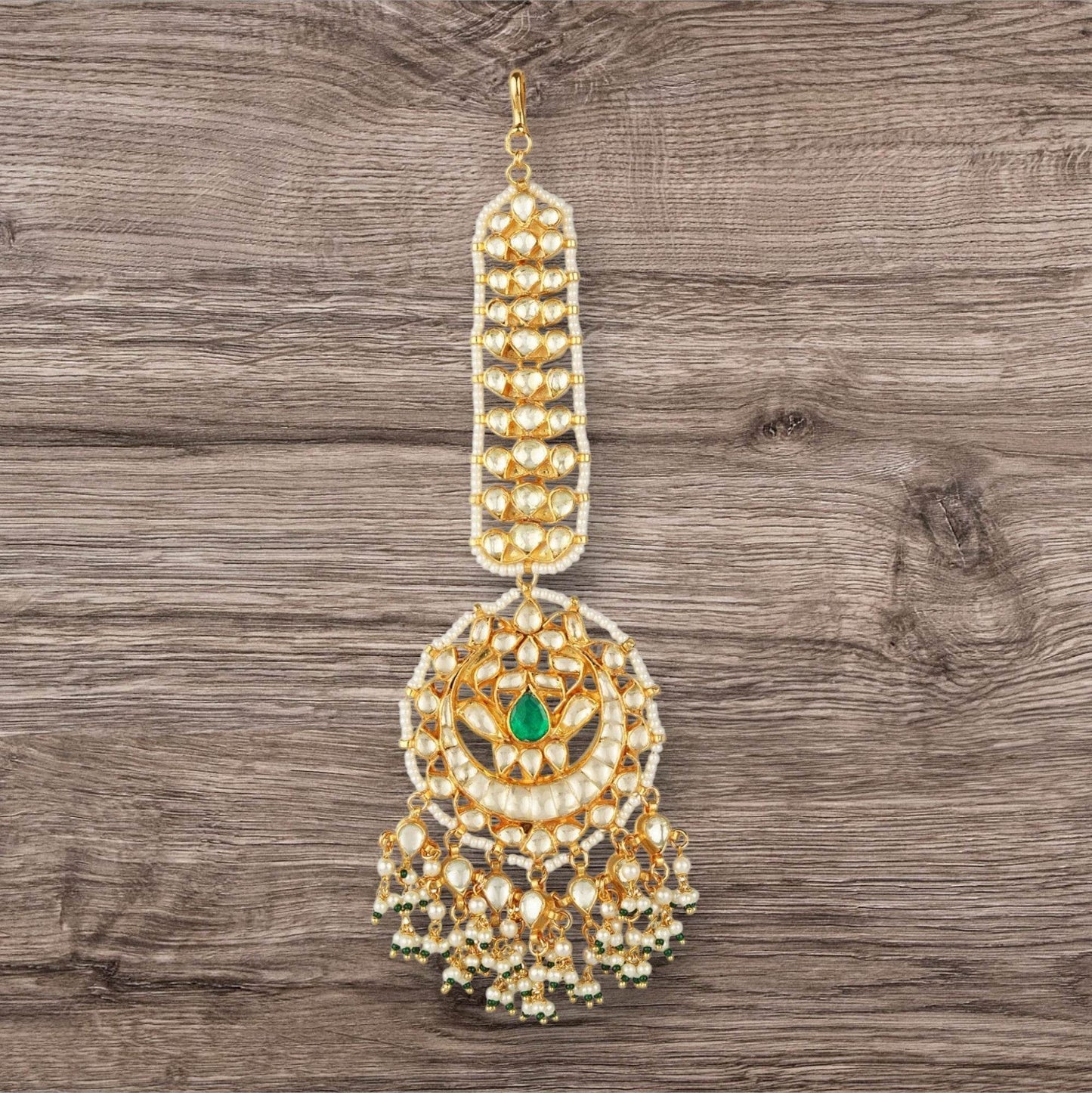 Gold Plated Green Onyx Maangtikka - Auraa Trends