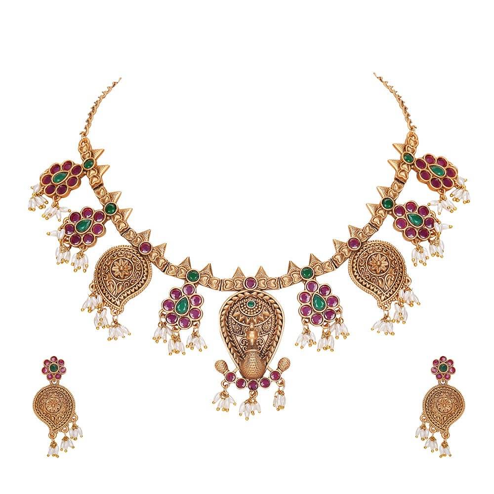 Gold-Plated Handcrafted Choker Necklace Set - Auraa Trends