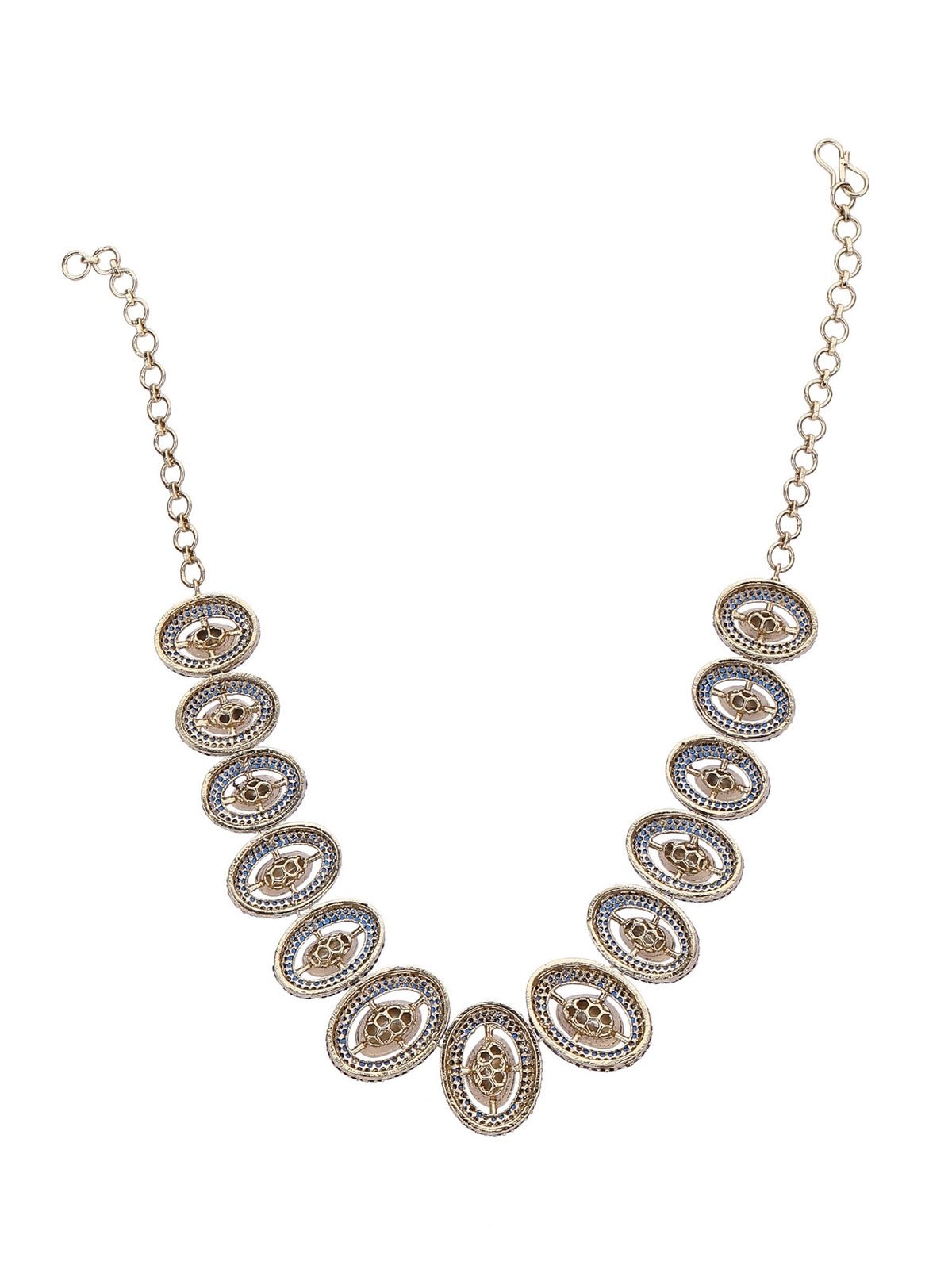 Gold-Plated Handcrafted Choker Necklace Set with Blue Crystal Accents - Auraa Trends - choker - Choker choker set for women