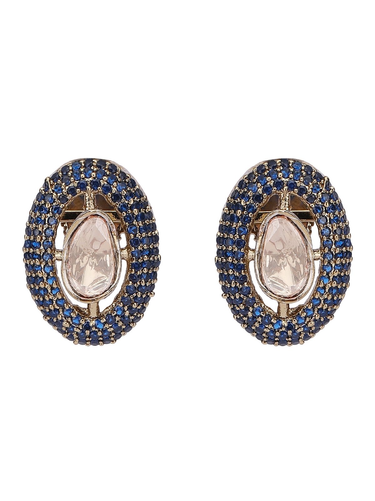 Gold-Plated Handcrafted Choker Necklace Set with Blue Crystal Accents - Auraa Trends - choker - Choker choker set for women