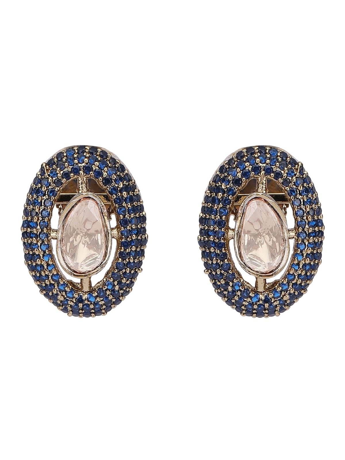 Gold-Plated Handcrafted Choker Necklace Set with Blue Crystal Accents - Auraa Trends