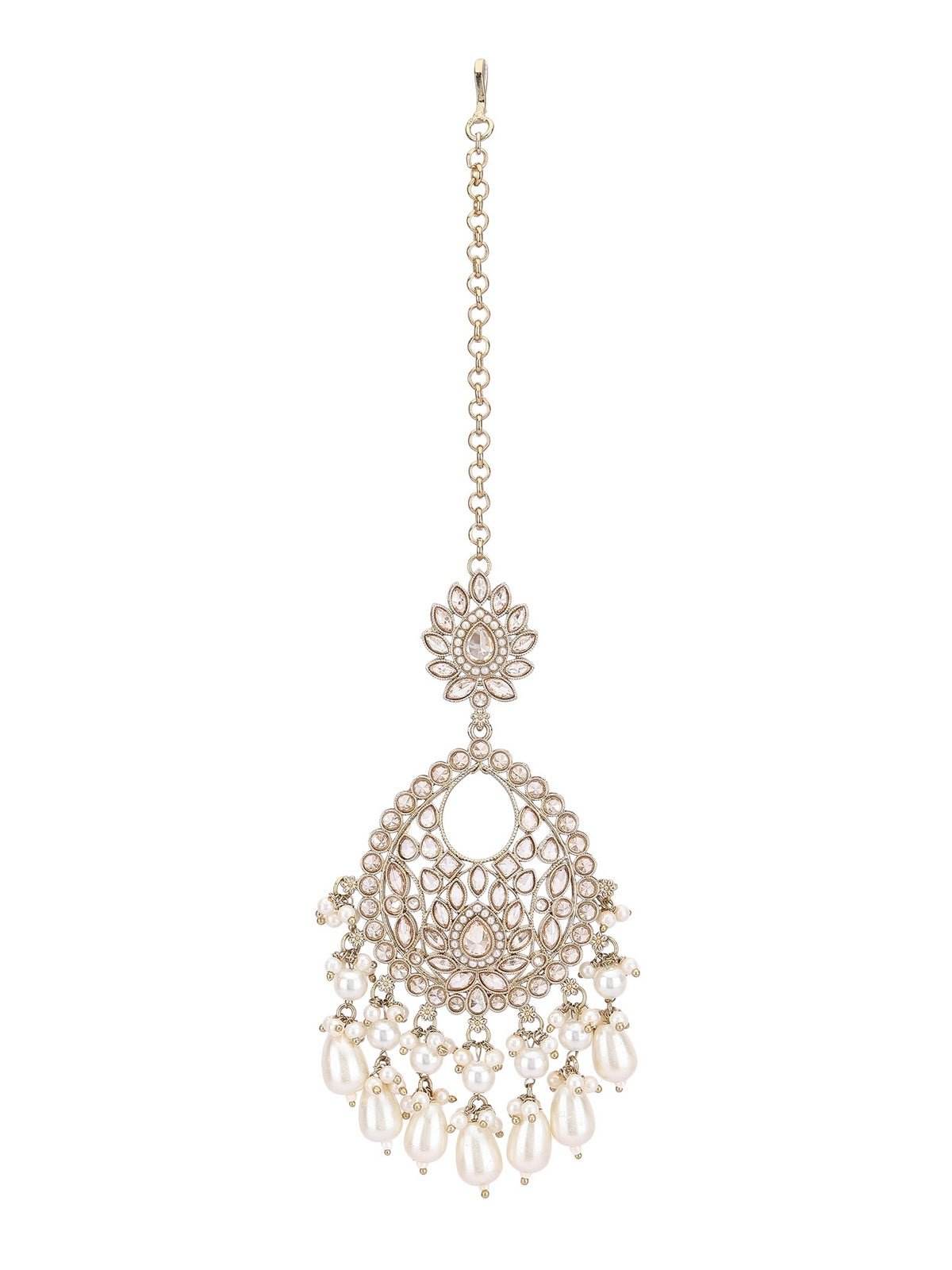 Gold-Plated Kundan Chandbaali and Maangtikka set - Auraa Trends
