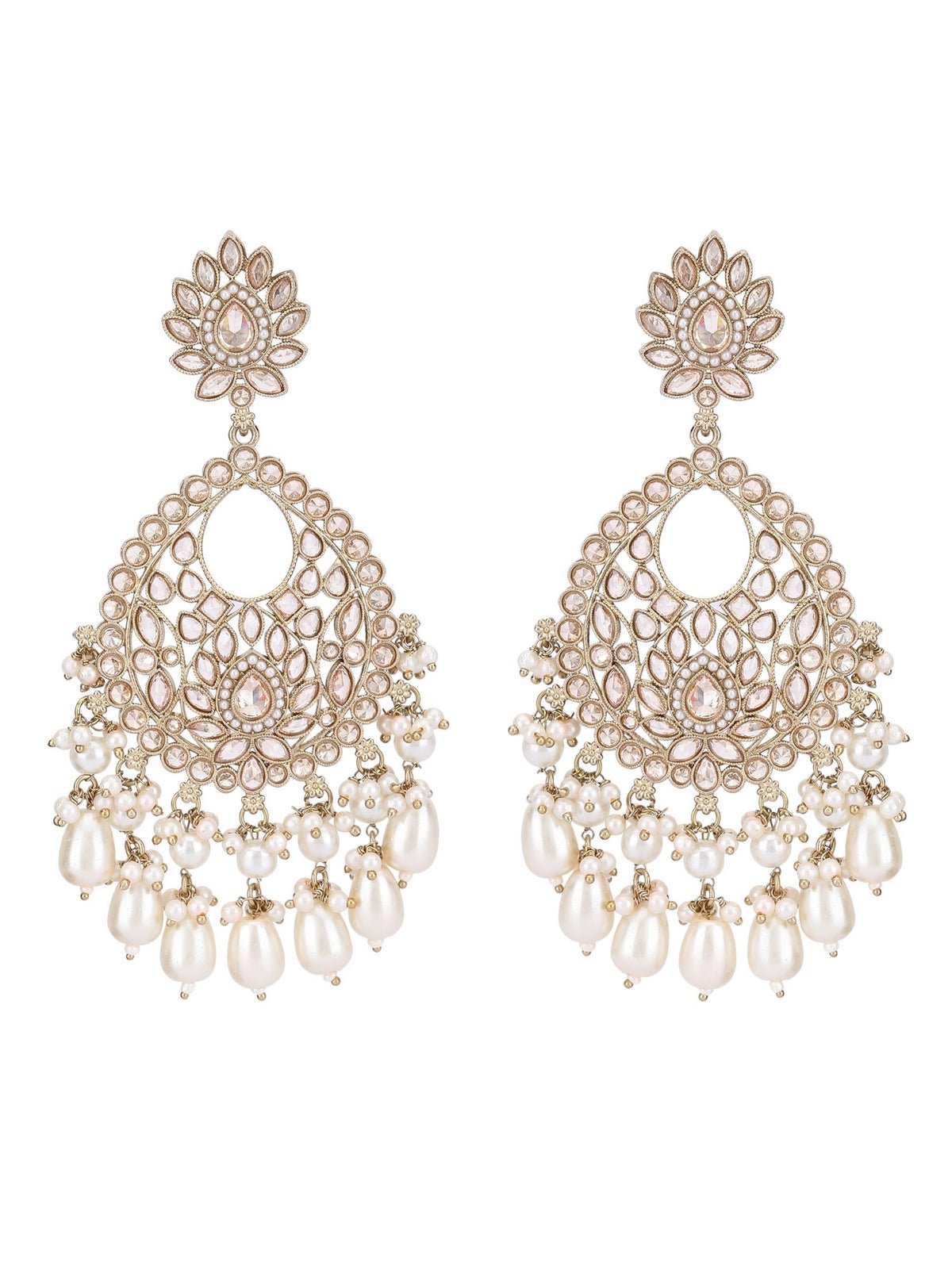 Gold-Plated Kundan Chandbaali and Maangtikka set - Auraa Trends - Earring Set - Bridal Collection Contemporary Earring
