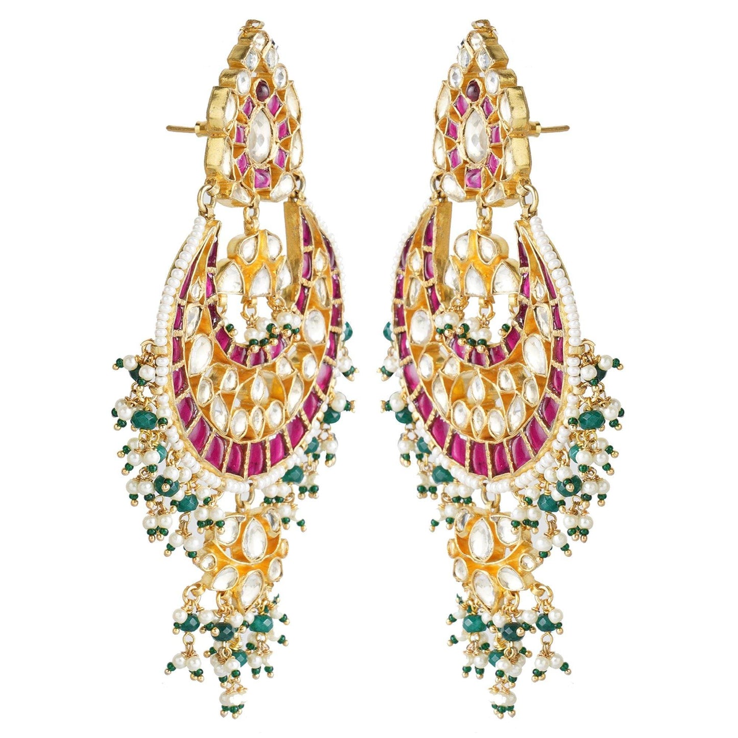 Gold Plated Kundan Chandbaali Earrings with Stones - Auraa Trends