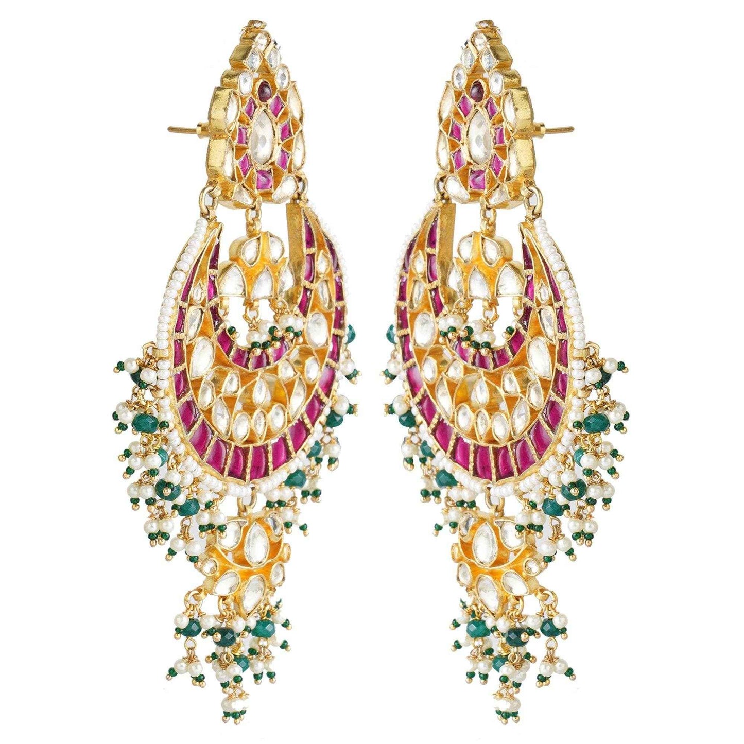 Gold Plated Kundan Chandbaali Earrings with Stones