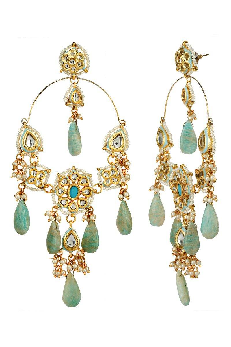 Gold Plated Kundan Chandelier Earrings - Royal Elegance - Auraa Trends