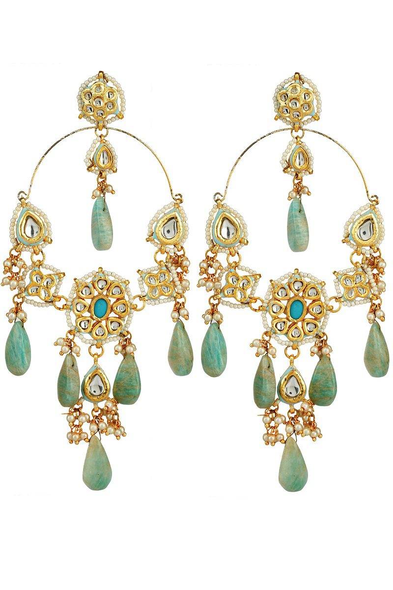 Gold Plated Kundan Chandelier Earrings - Royal Elegance - Auraa Trends