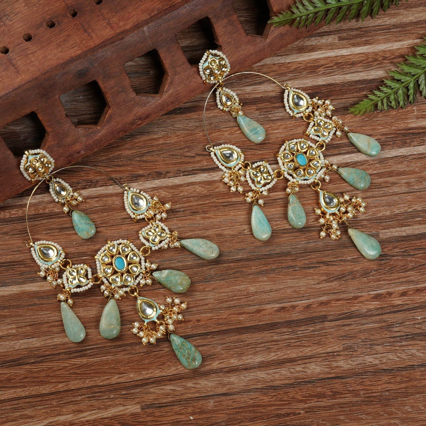 Gold Plated Kundan Chandelier Earrings - Royal Elegance - Auraa Trends