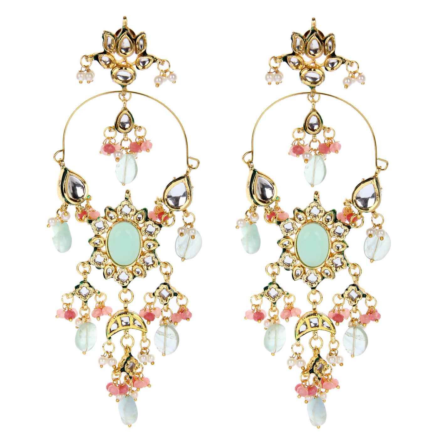 Gold Plated Kundan Chandelier Earrings - Traditional Glamour - Auraa Trends