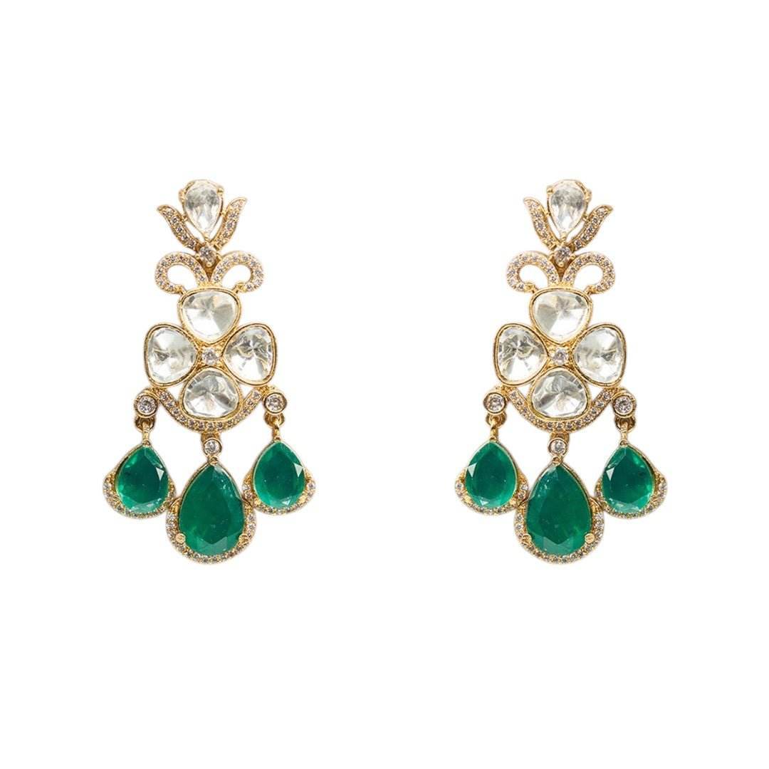 Gold-Plated Kundan Choker Necklace Set featuring Emerald Green Teardrops – Ethnic Bridal Jewelry - Auraa Trends