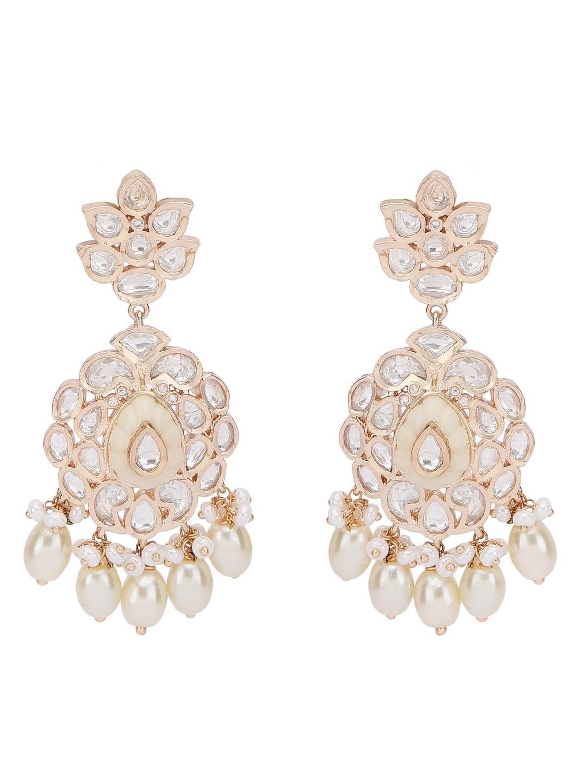 Gold Plated Kundan Choker Necklace Set with Pearl Detailing - Auraa Trends