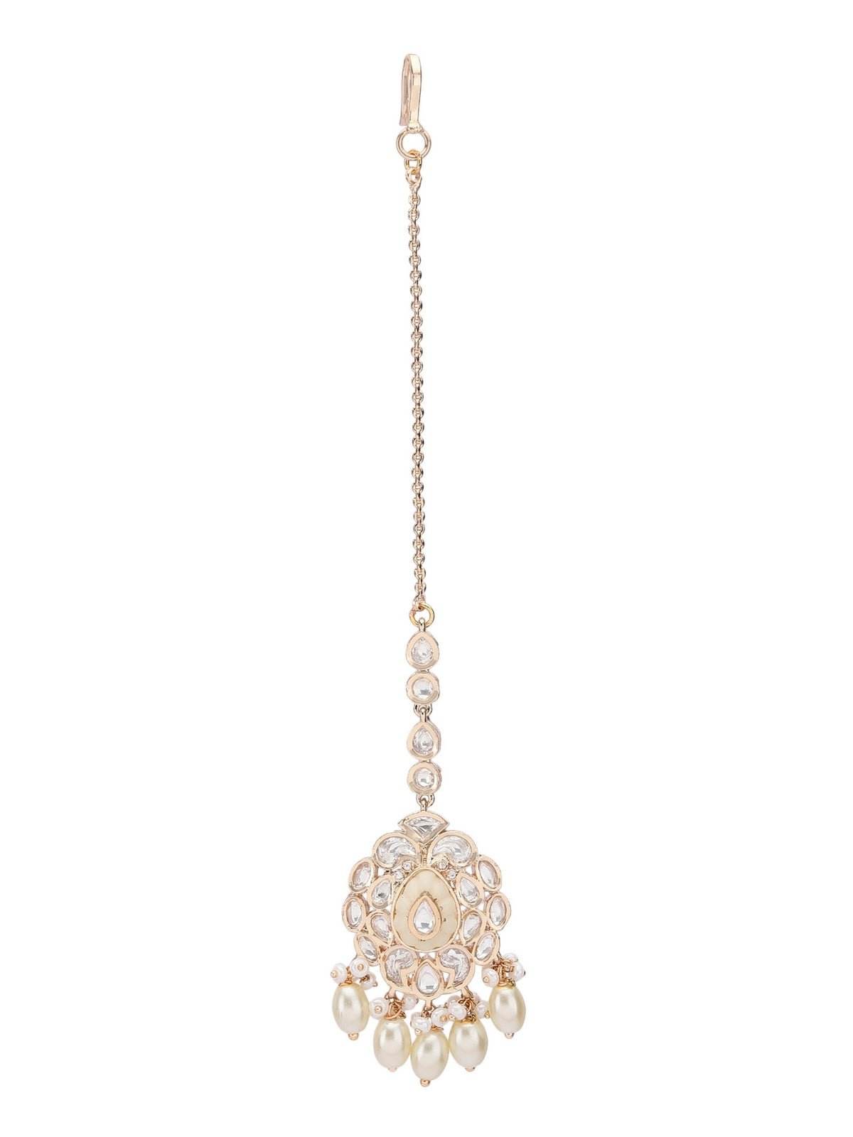 Gold Plated Kundan Choker Necklace Set with Pearl Detailing - Auraa Trends