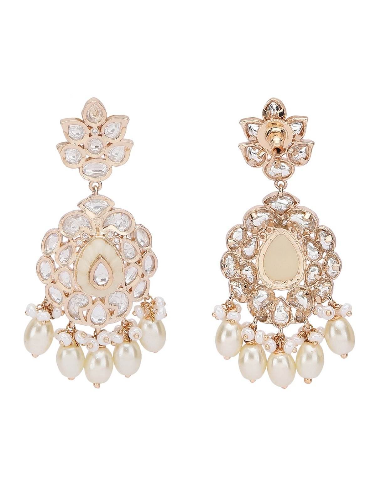 Gold Plated Kundan Choker Necklace Set with Pearl Detailing - Auraa Trends
